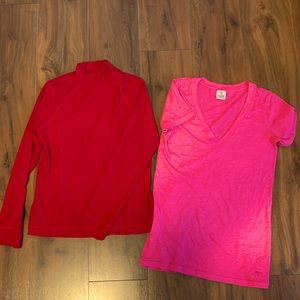 Medium VS Pink Tee and Red Mock Turtleneck athletic top
